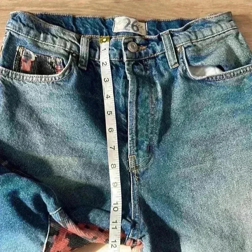Free People Rocky Mountain Patchwork High Rise Straight Leg Jeans Blue sz 26 - Picture 4 of 11